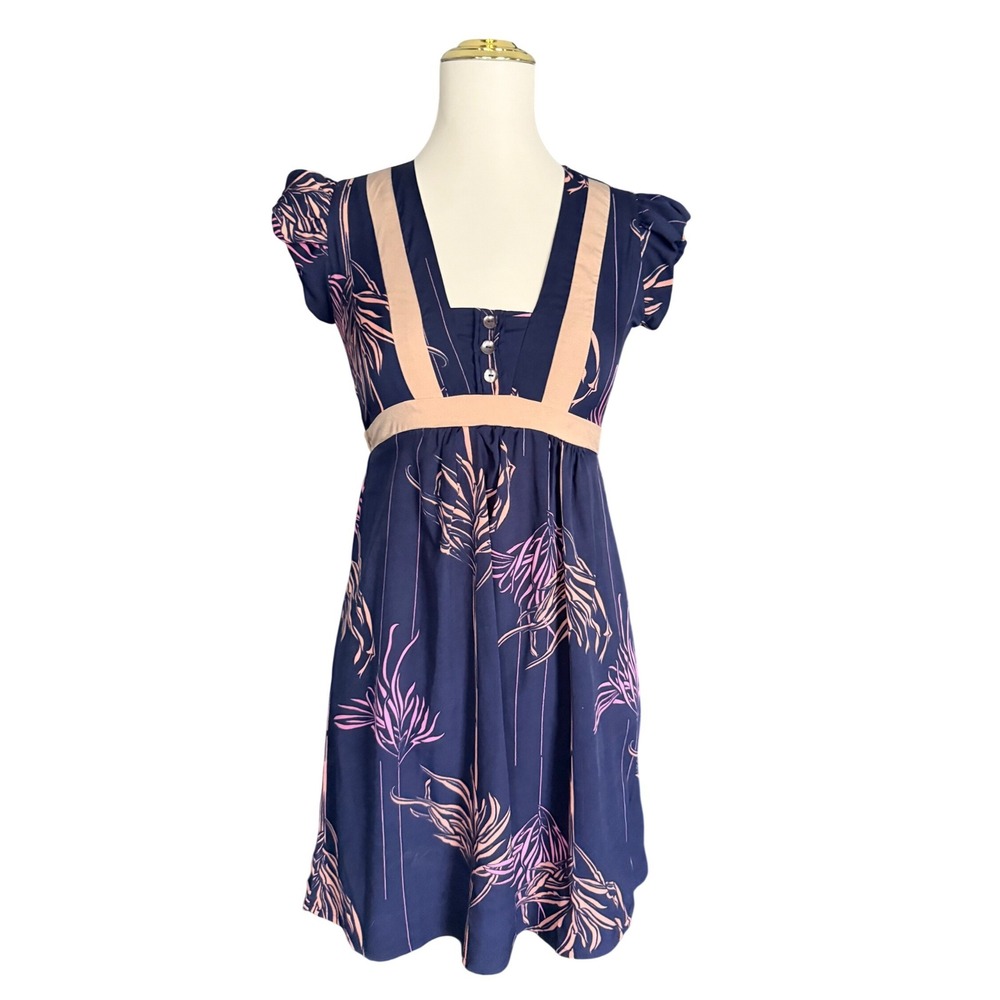 Shop With Velocity S Navy Floral Babydoll Mini Dress Empire Waist Y2K Boho
